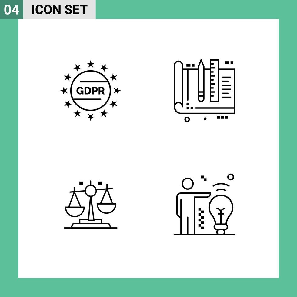 Modern Set of 4 Filledline Flat Colors and symbols such as gdpr balance protection education justice Editable Vector Design Elements
