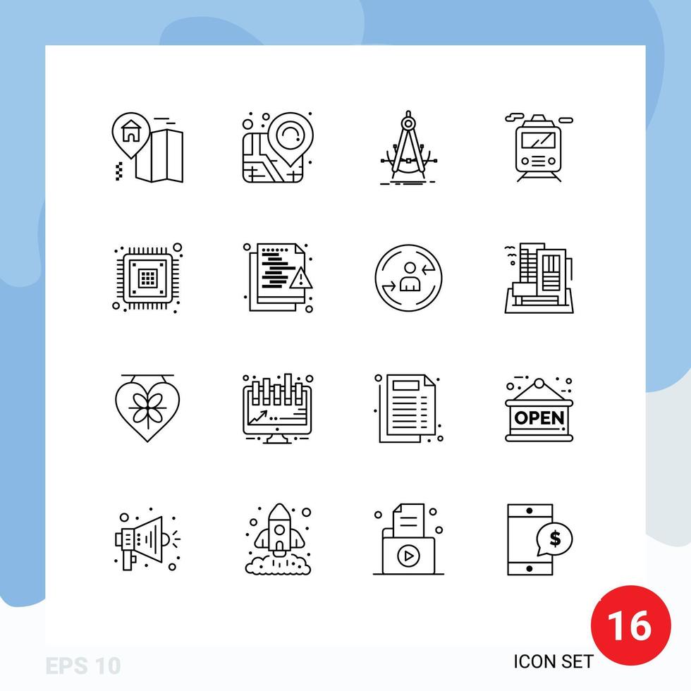 Pack of 16 Modern Outlines Signs and Symbols for Web Print Media such as encryption data geometry chip transport Editable Vector Design Elements