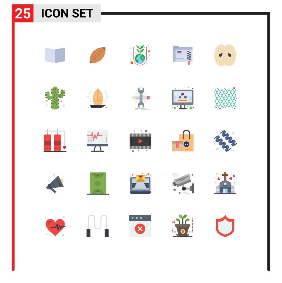25 User Interface Flat Color Pack of modern Signs and Symbols of data plant rugby growing green Editable Vector Design Elements