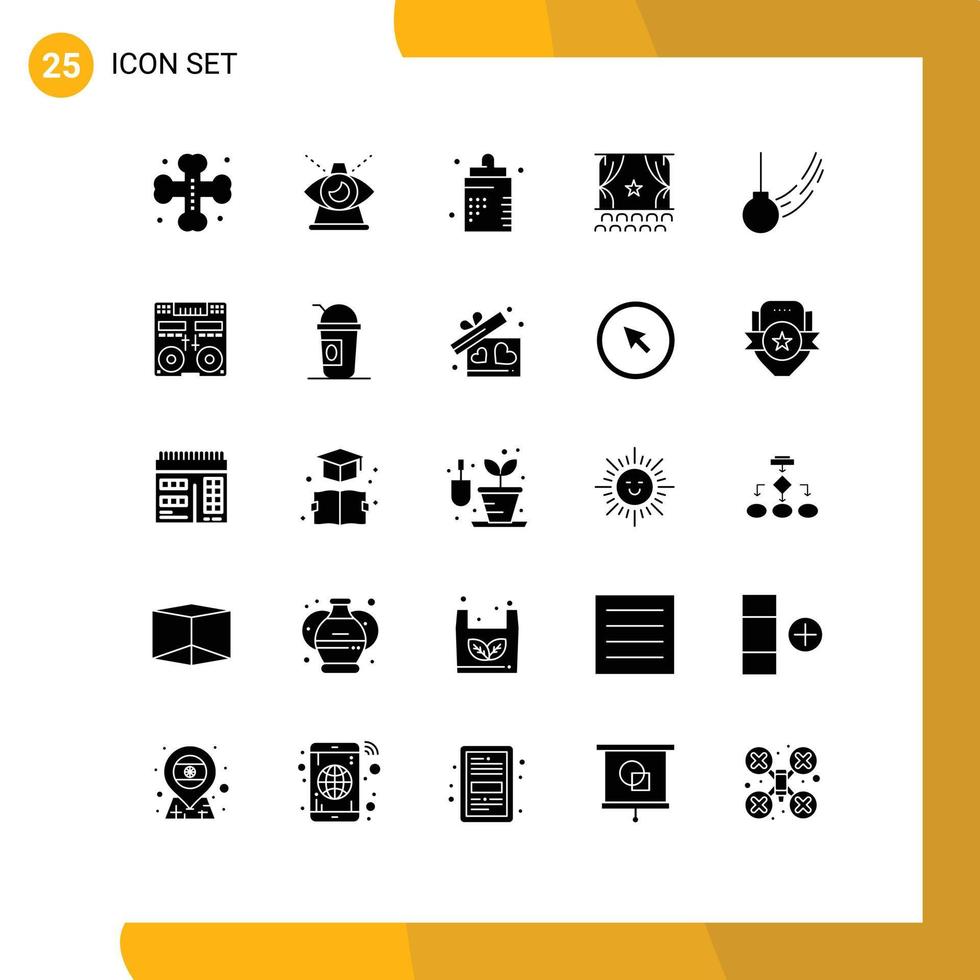 Universal Icon Symbols Group of 25 Modern Solid Glyphs of performance debut providence cinema fitness Editable Vector Design Elements