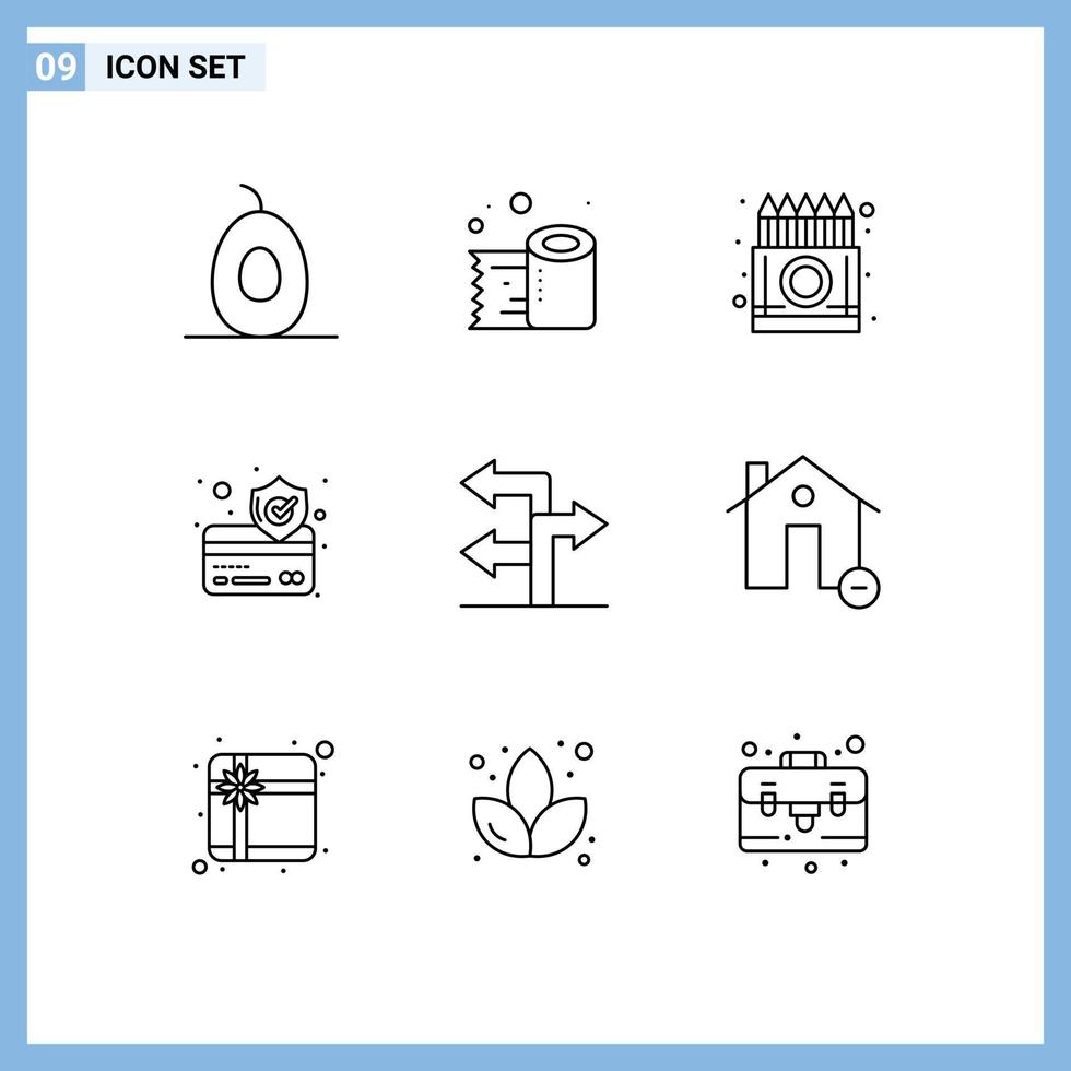 Pack of 9 creative Outlines of navigation arrow color secure credit card Editable Vector Design Elements
