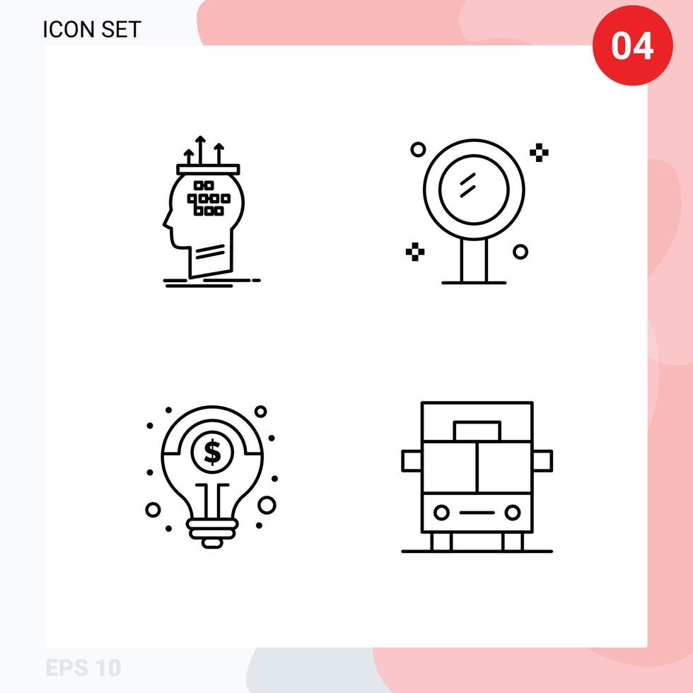 Pack of 4 creative Filledline Flat Colors of algorithm reflection process beauty fitness Editable Vector Design Elements