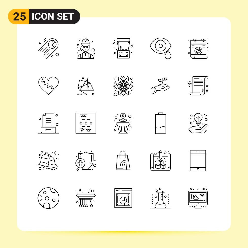 Set of 25 Modern UI Icons Symbols Signs for drops lab technician eye play Editable Vector Design Elements