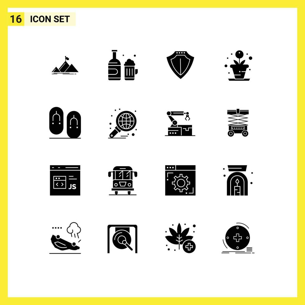 Modern Set of 16 Solid Glyphs Pictograph of footwear flip sheild growth creative Editable Vector Design Elements