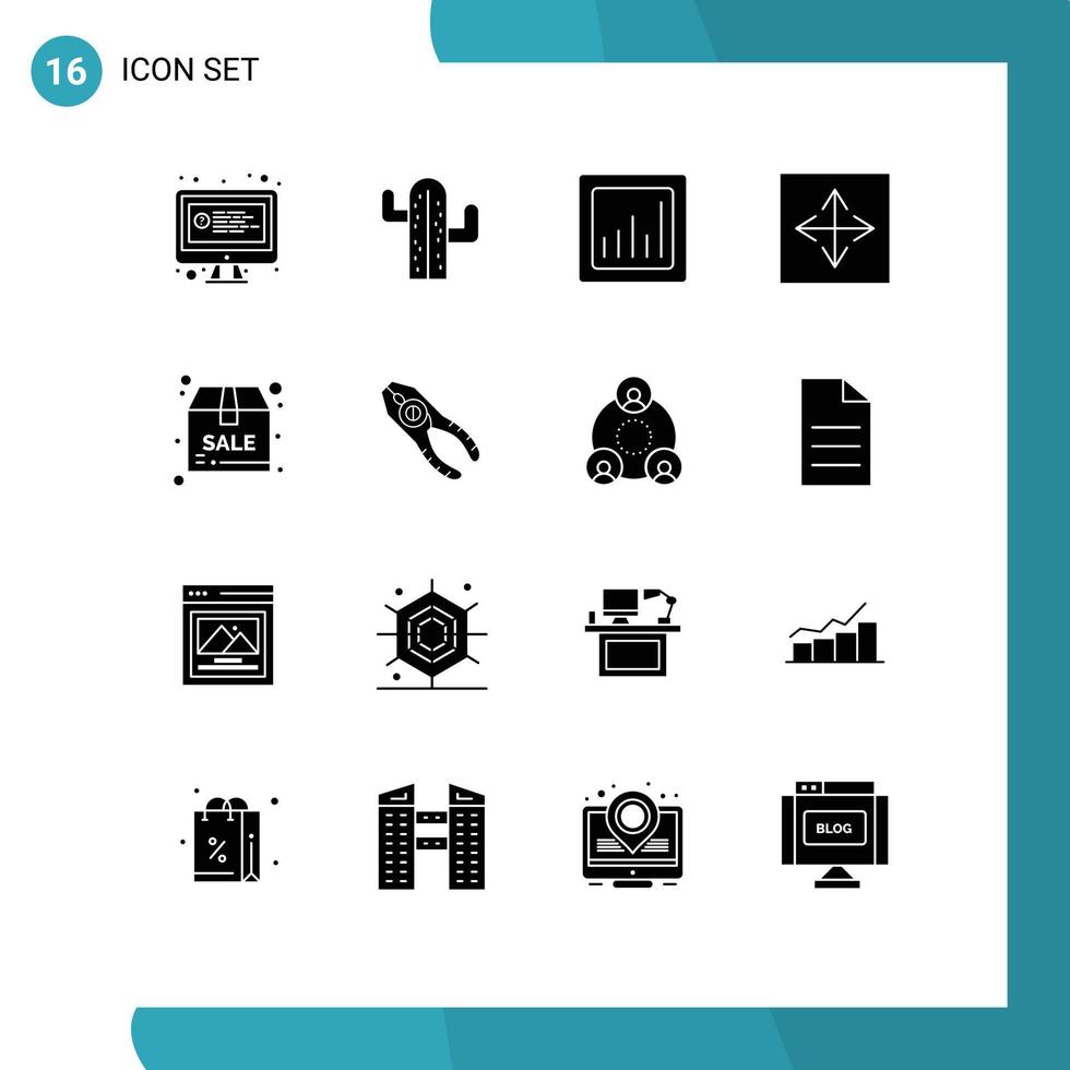 Pack of 16 creative Solid Glyphs of box interface analytics browser app Editable Vector Design Elements