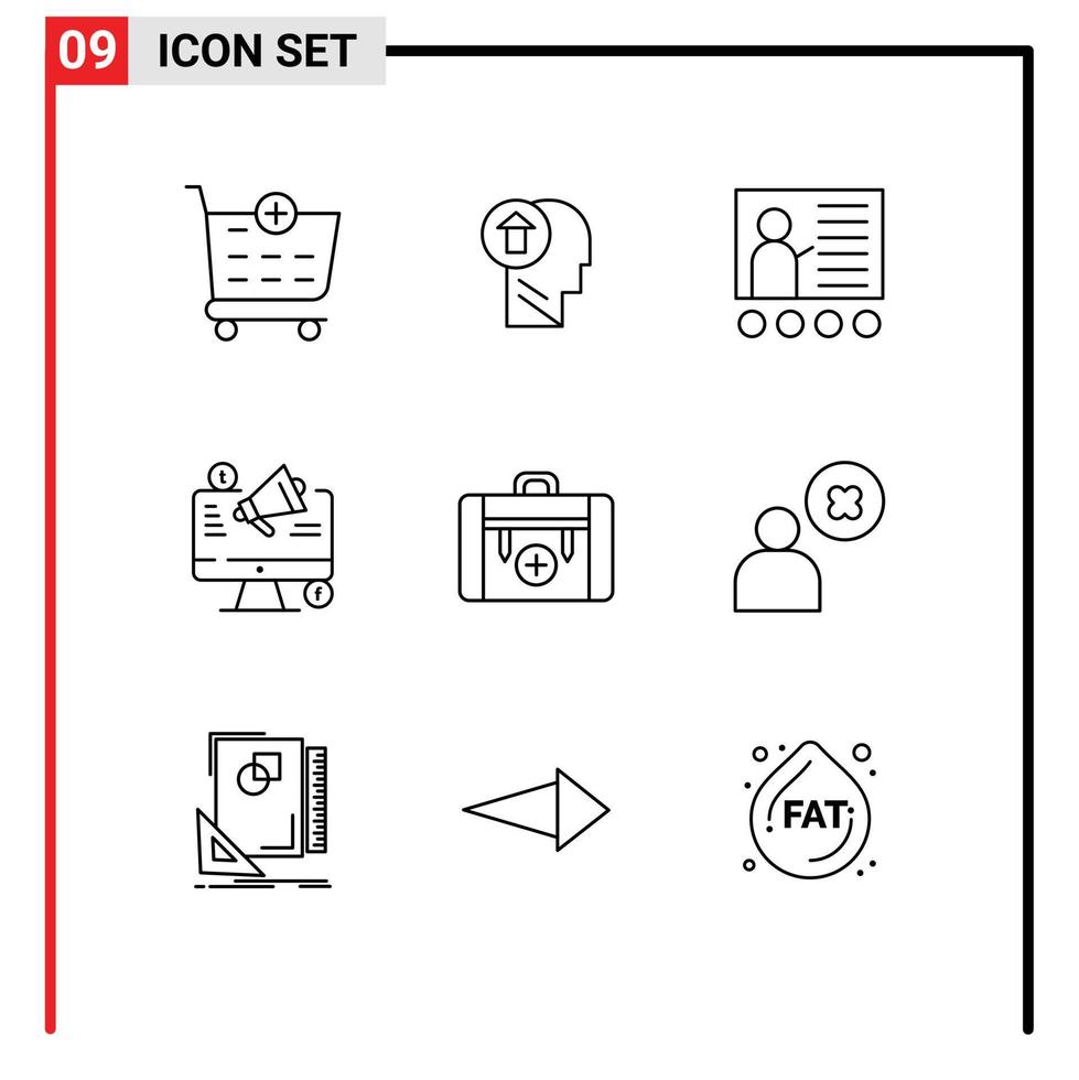 9 Outline concept for Websites Mobile and Apps megaphone social media up marketing presentation Editable Vector Design Elements