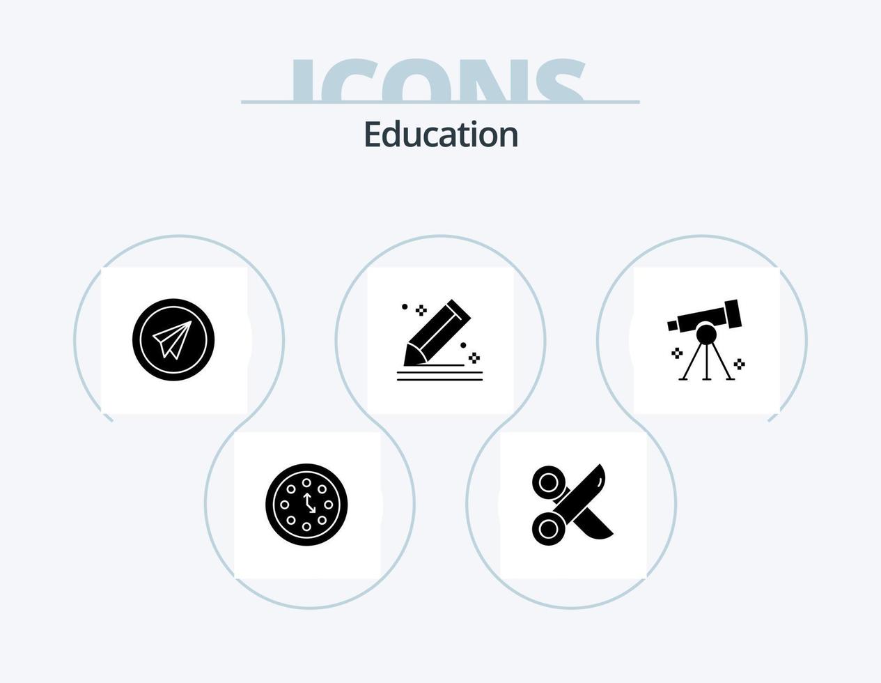 Education Glyph Icon Pack 5 Icon Design. pencil. compose. scissor. paper plane. launch vector