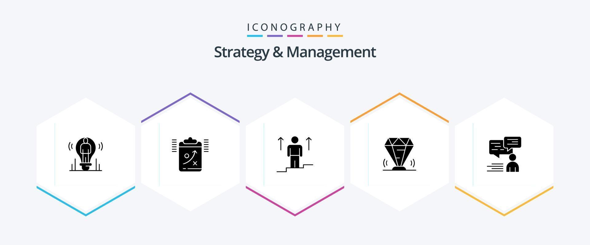 Strategy And Management 25 Glyph icon pack including gem. diamond. tactic. success. arrow vector