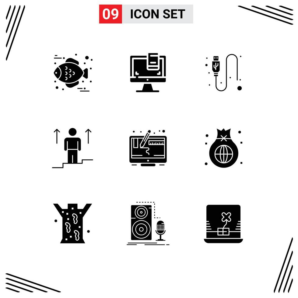 Mobile Interface Solid Glyph Set of 9 Pictograms of design success data man up Editable Vector Design Elements