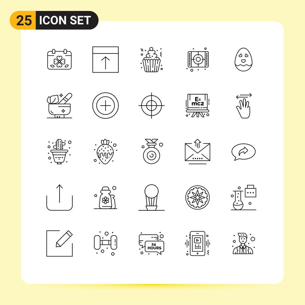 Stock Vector Icon Pack of 25 Line Signs and Symbols for arts movie layout party cupcake Editable Vector Design Elements