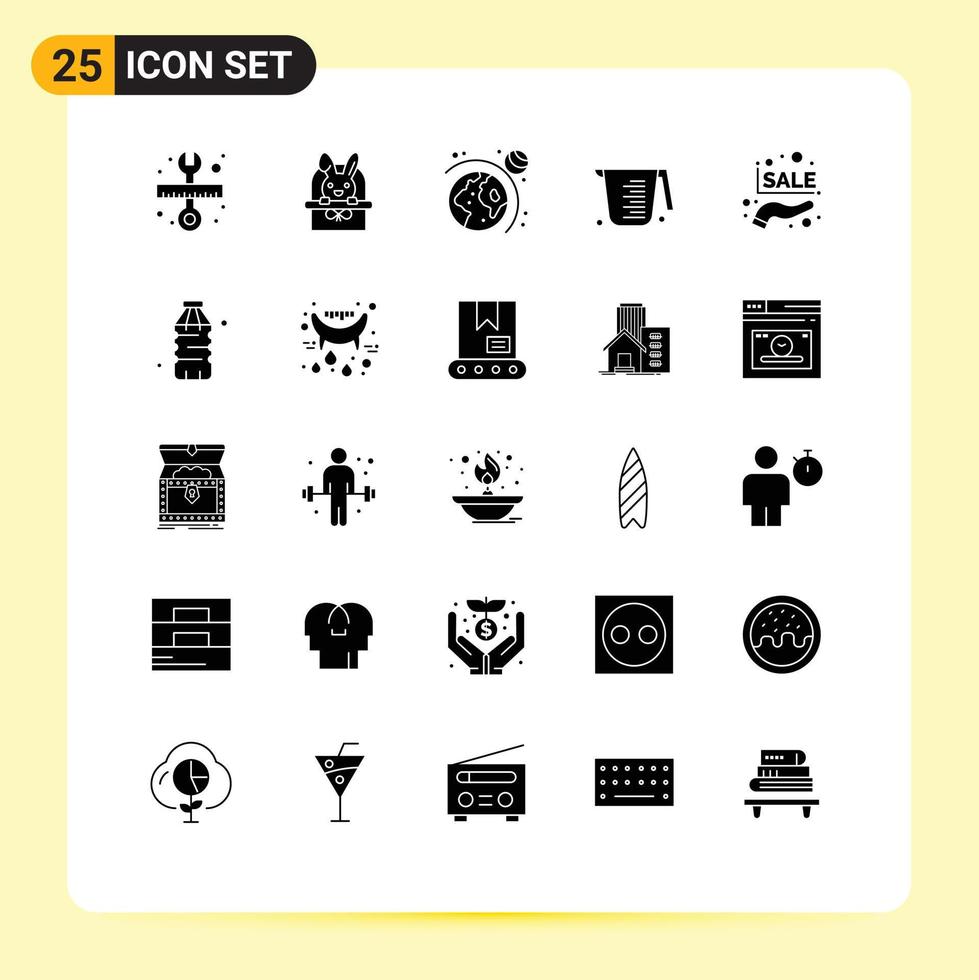 Pictogram Set of 25 Simple Solid Glyphs of percentage discount astronomy measuring cooking Editable Vector Design Elements