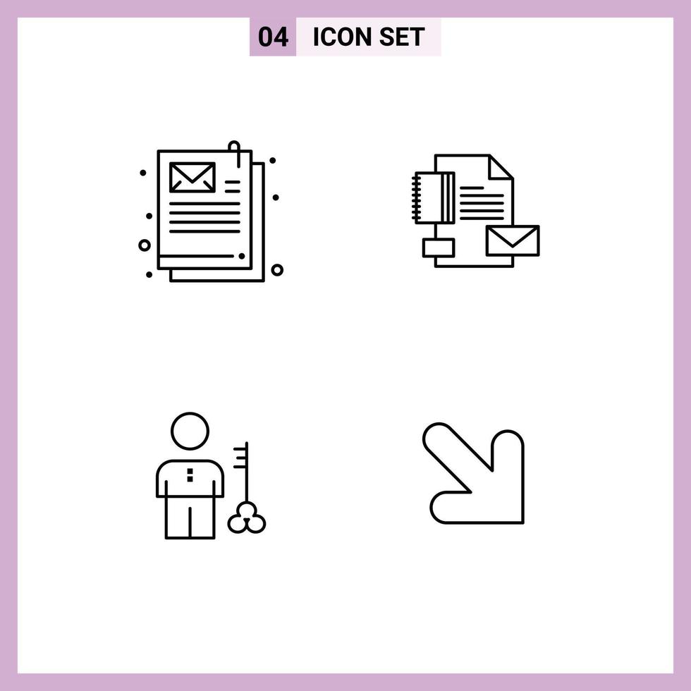 4 User Interface Line Pack of modern Signs and Symbols of document key branding company man Editable Vector Design Elements