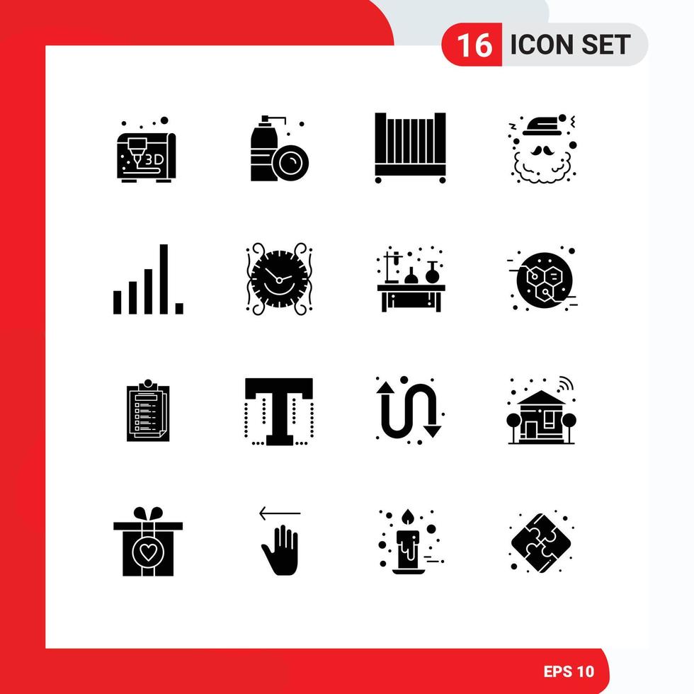 Universal Icon Symbols Group of 16 Modern Solid Glyphs of clock phone crib connection santa Editable Vector Design Elements