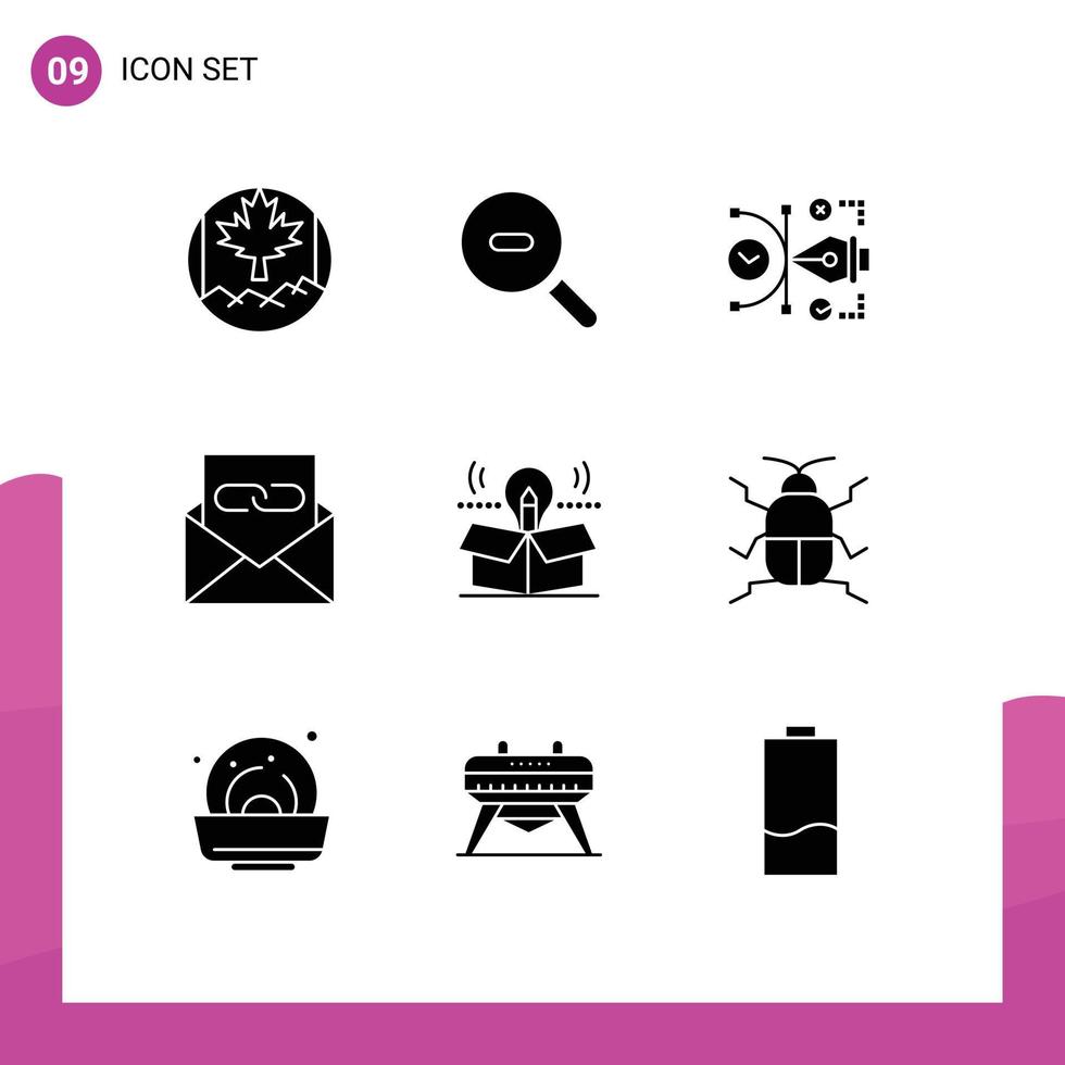 Modern Set of 9 Solid Glyphs Pictograph of package envelope art email contact Editable Vector Design Elements