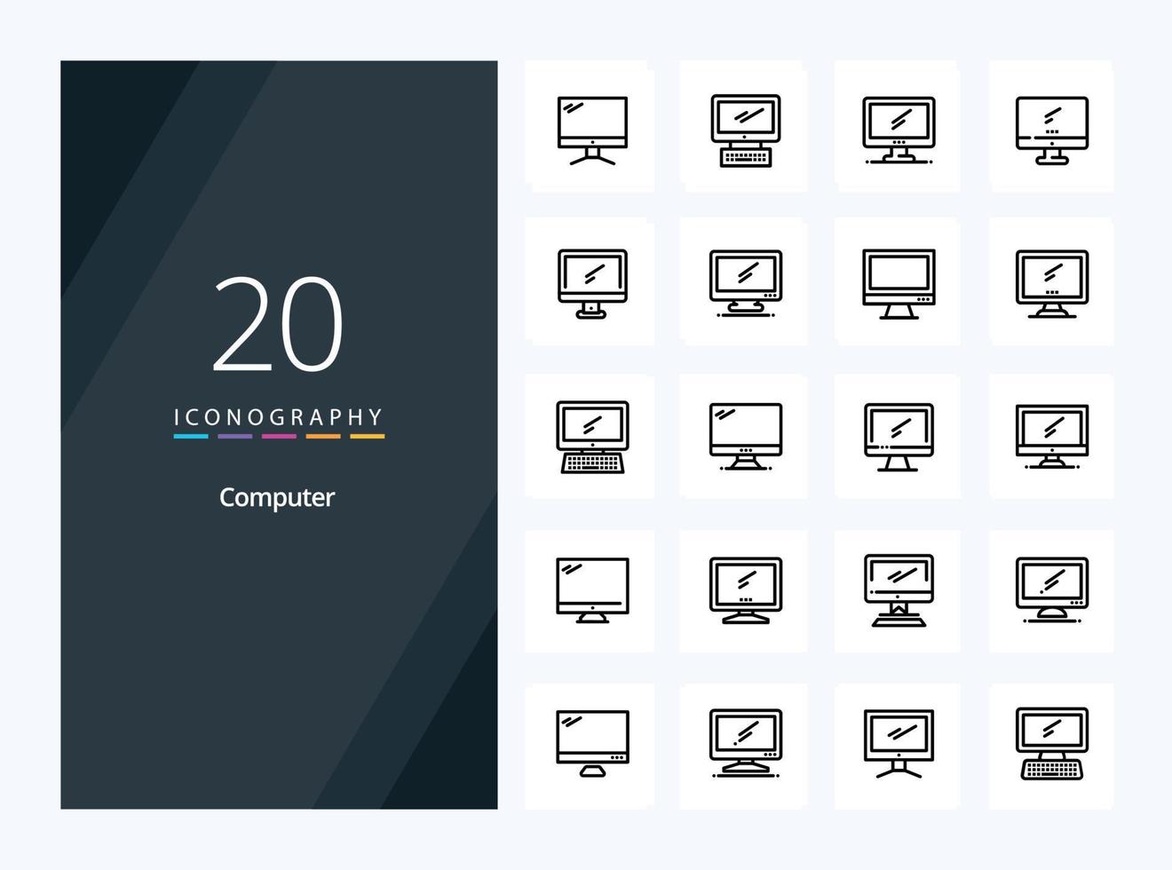 20 Computer Outline icon for presentation vector