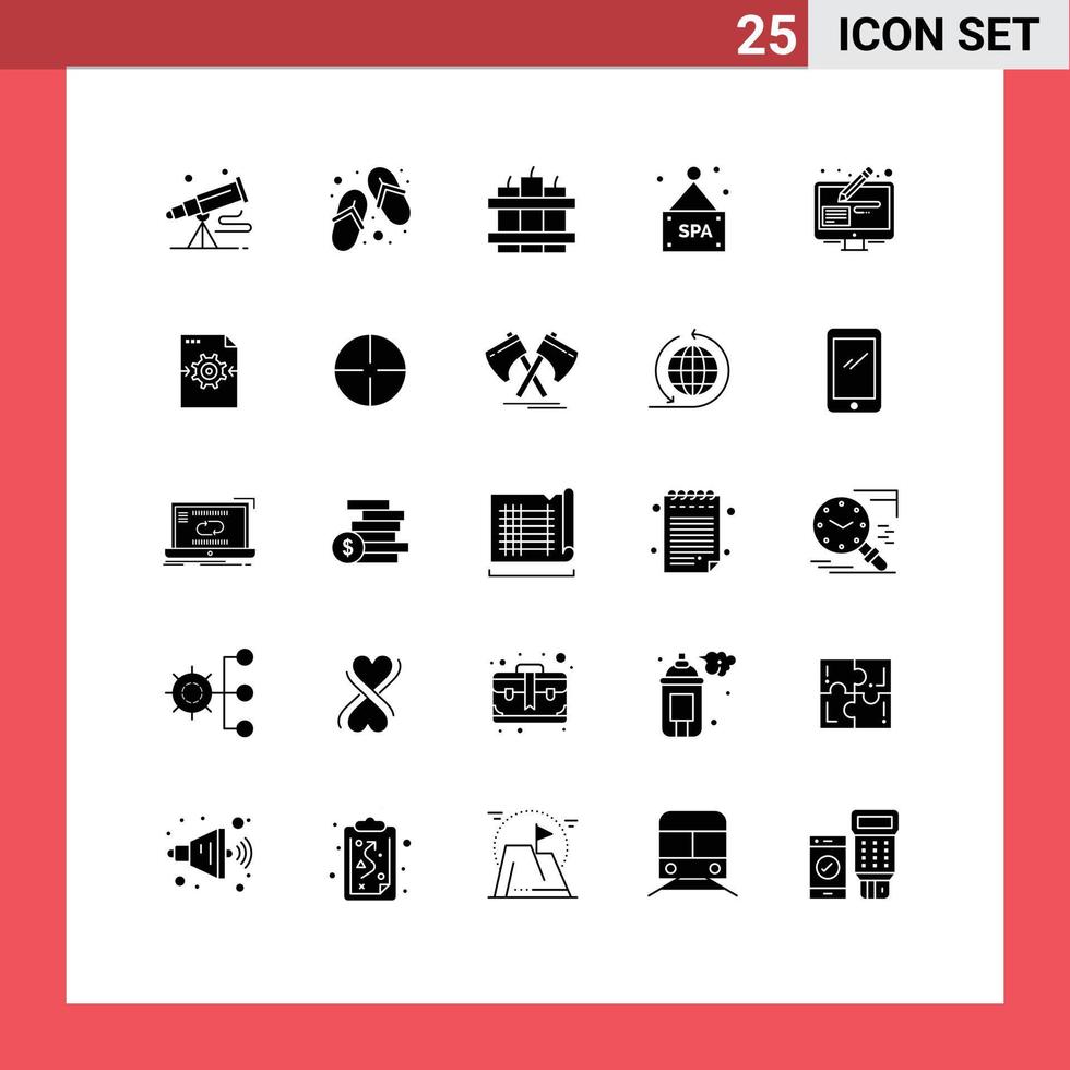conjunto moderno de 25 pictogramas de glifos sólidos de herramientas de diseño gráfico spa signo de spa elementos de diseño vectorial editables vector