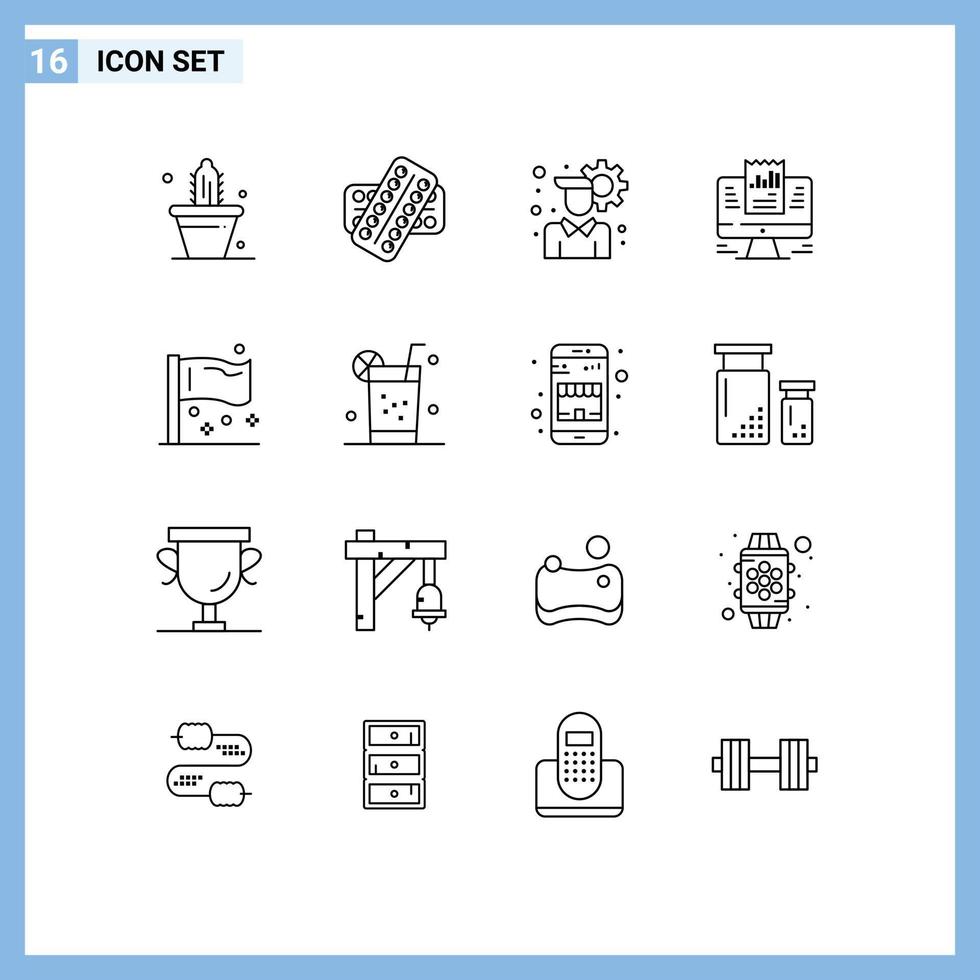 Stock Vector Icon Pack of 16 Line Signs and Symbols for congress computer patient laptop report Editable Vector Design Elements