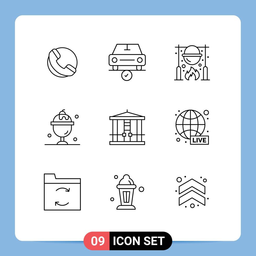 9 User Interface Outline Pack of modern Signs and Symbols of decapitate summer autumn ice cream cooking Editable Vector Design Elements