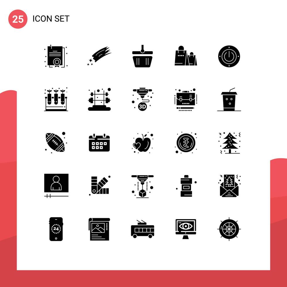 Group of 25 Modern Solid Glyphs Set for energy shop basket shopping bag Editable Vector Design Elements