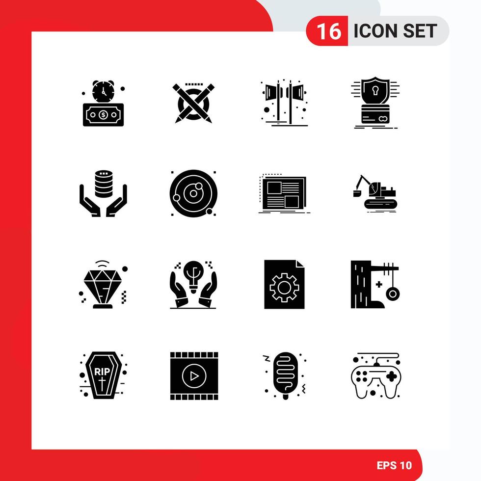 User Interface Pack of 16 Basic Solid Glyphs of hack card loudspeaker creditcard speaker Editable Vector Design Elements