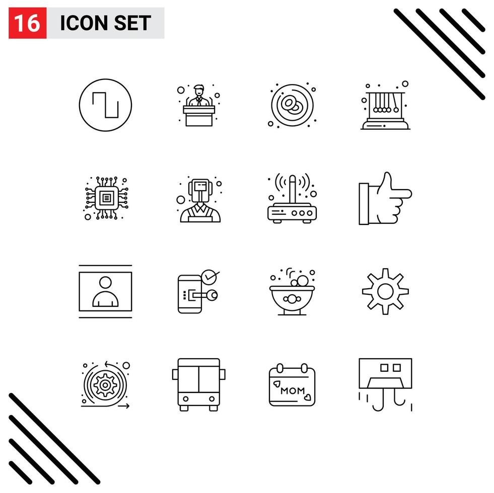 Set of 16 Commercial Outlines pack for micro chip cell school pendulum Editable Vector Design Elements
