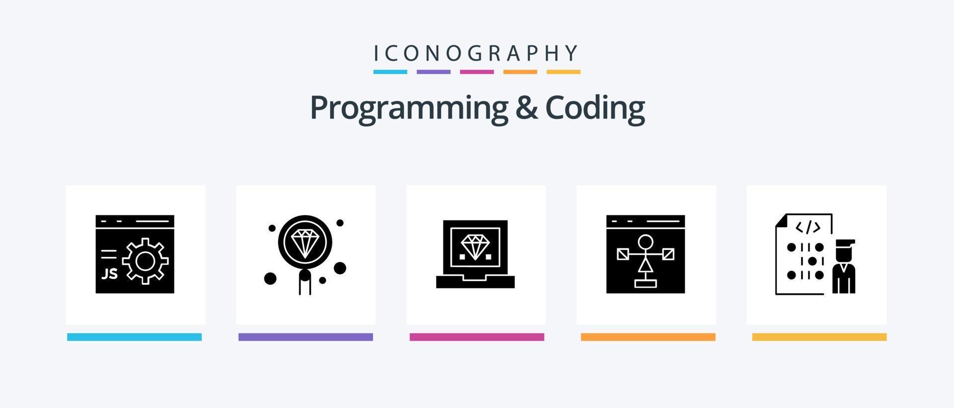 Programming And Coding Glyph 5 Icon Pack Including development. coding. programming. development. Creative Icons Design vector