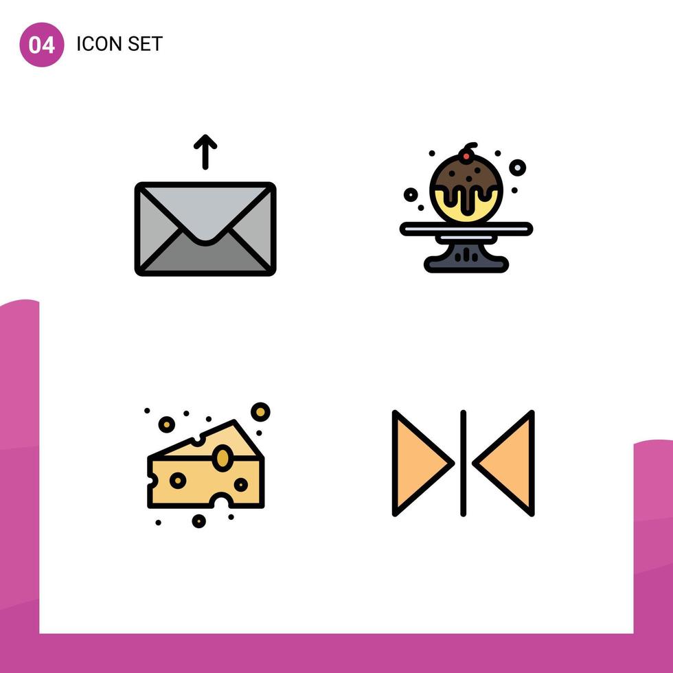 grupo de 4 signos y símbolos de colores planos de línea rellena para elementos de diseño de vectores editables horizontales de queso dulce de supermercado de correo