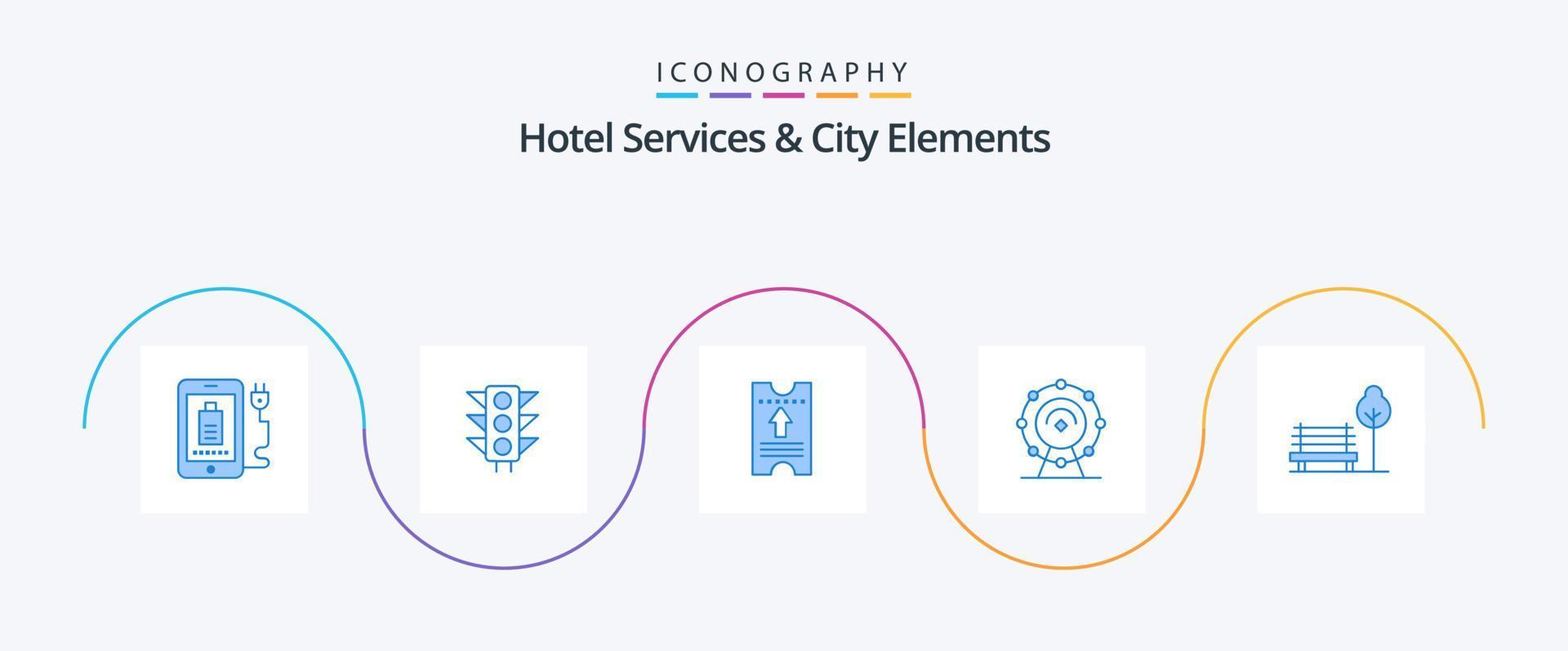 servicios de hotel y elementos de la ciudad paquete de iconos azul 5 que incluye silla. hotel. boleto. Servicio. navegador vector