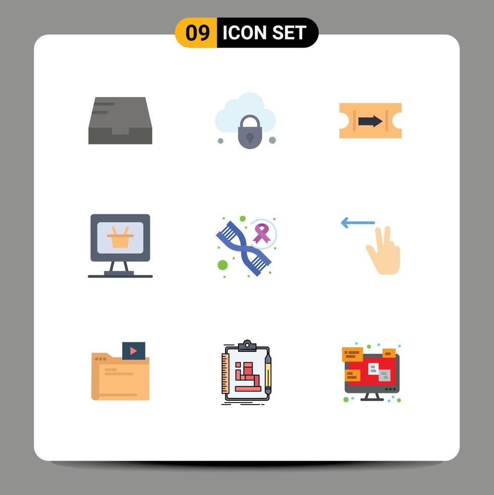 User Interface Pack of 9 Basic Flat Colors of gesture genome arrow genetics cart Editable Vector Design Elements