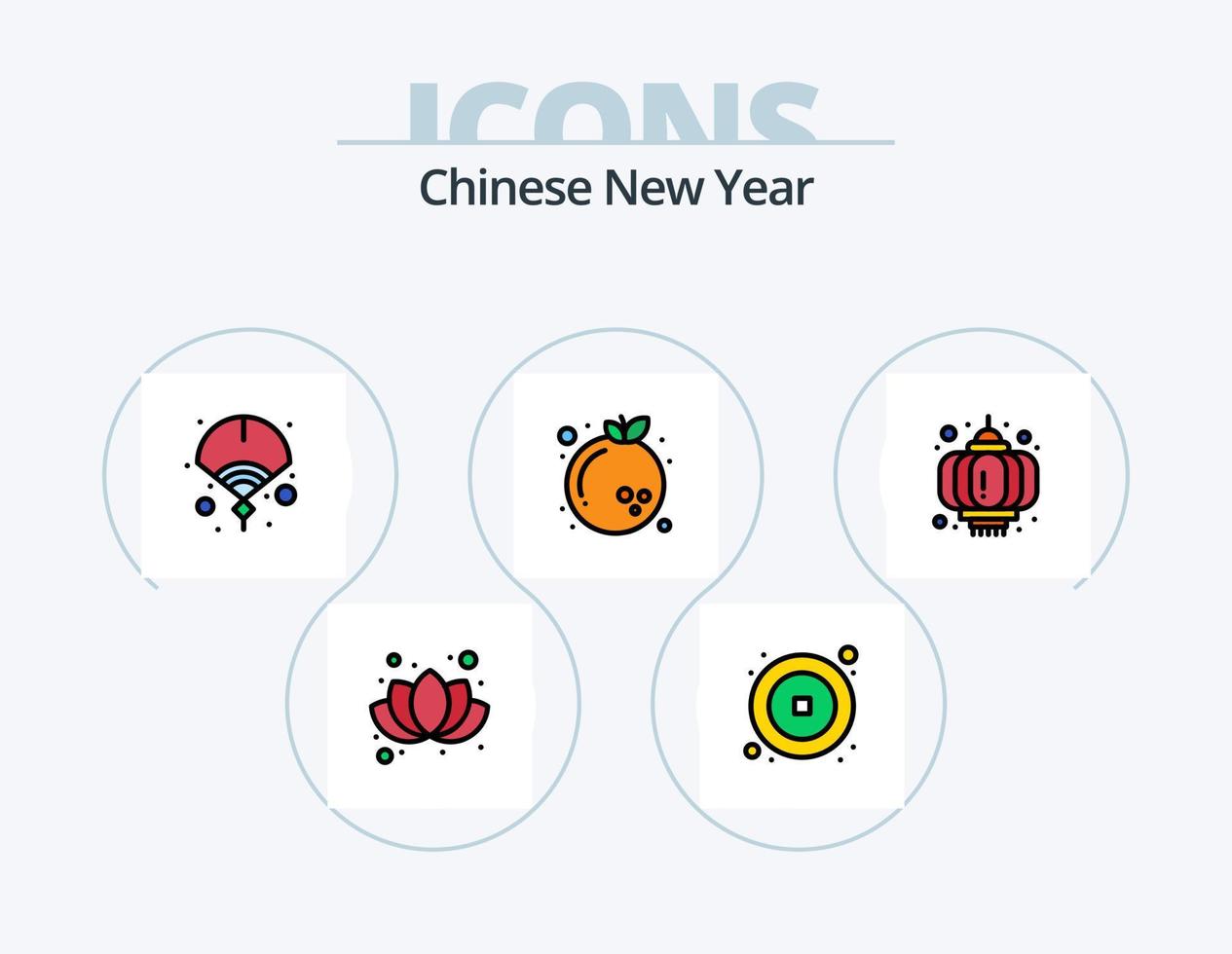 Chinese New Year Line Filled Icon Pack 5 Icon Design. christmas. xmas. christmas. greeting. card vector