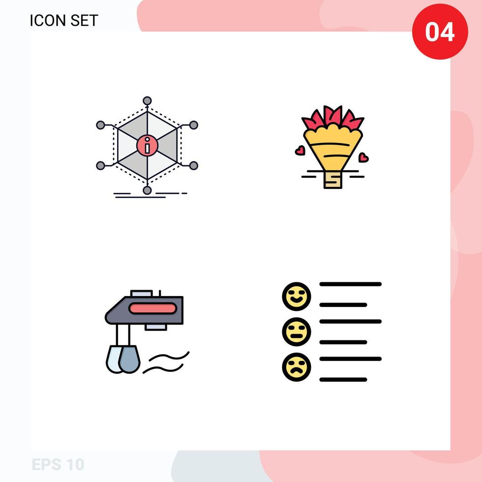Set of 4 Vector Filledline Flat Colors on Grid for data mixer information bouquet manual Editable Vector Design Elements