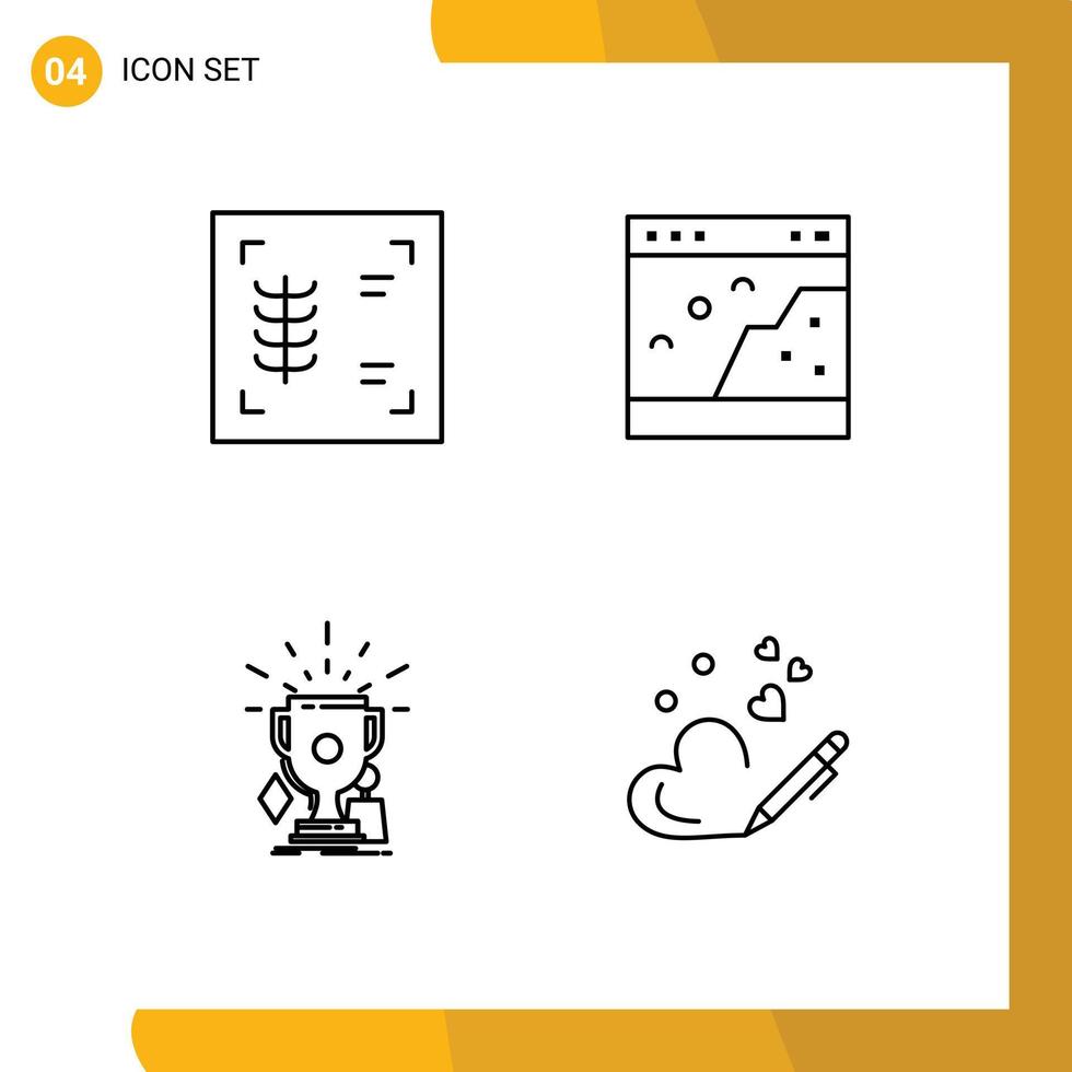 Set of 4 Modern UI Icons Symbols Signs for chest game browser photo trophies Editable Vector Design Elements