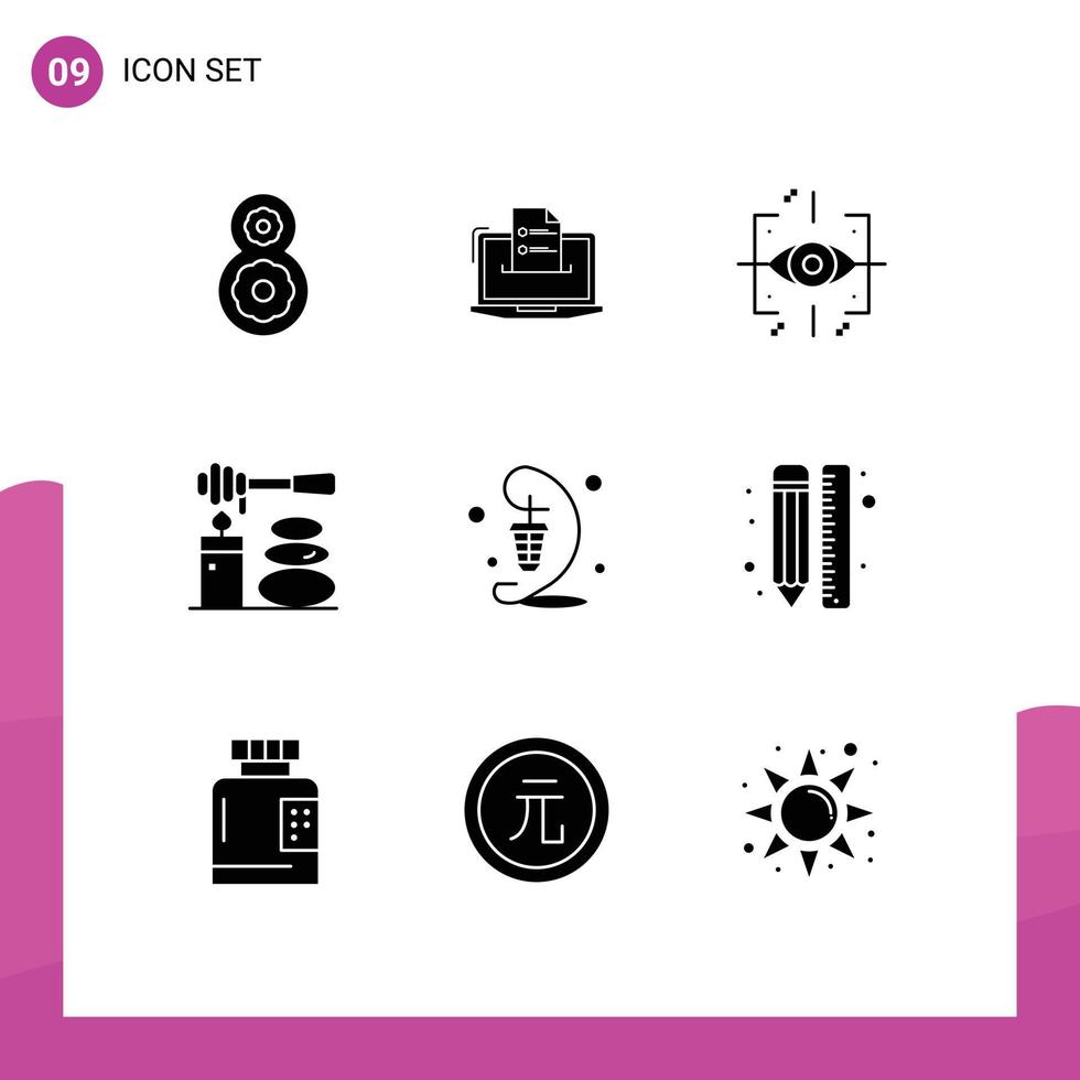 Modern Set of 9 Solid Glyphs and symbols such as stones relax skills massages future Editable Vector Design Elements