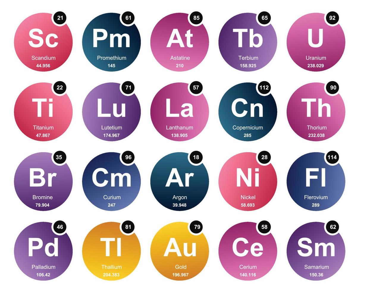 20 Preiodic table of the elements Icon Pack Design vector