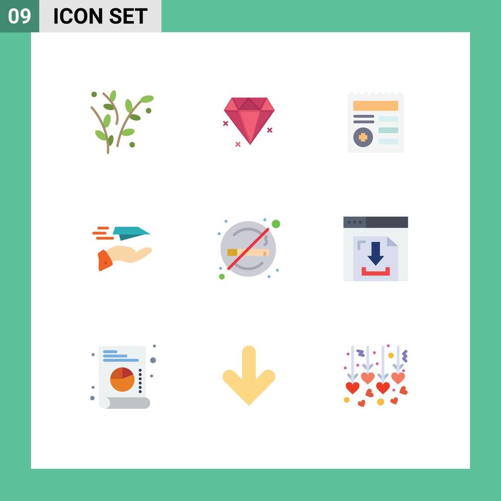 Set of 9 Modern UI Icons Symbols Signs for smoking healthcare ui receive paper plane Editable Vector Design Elements