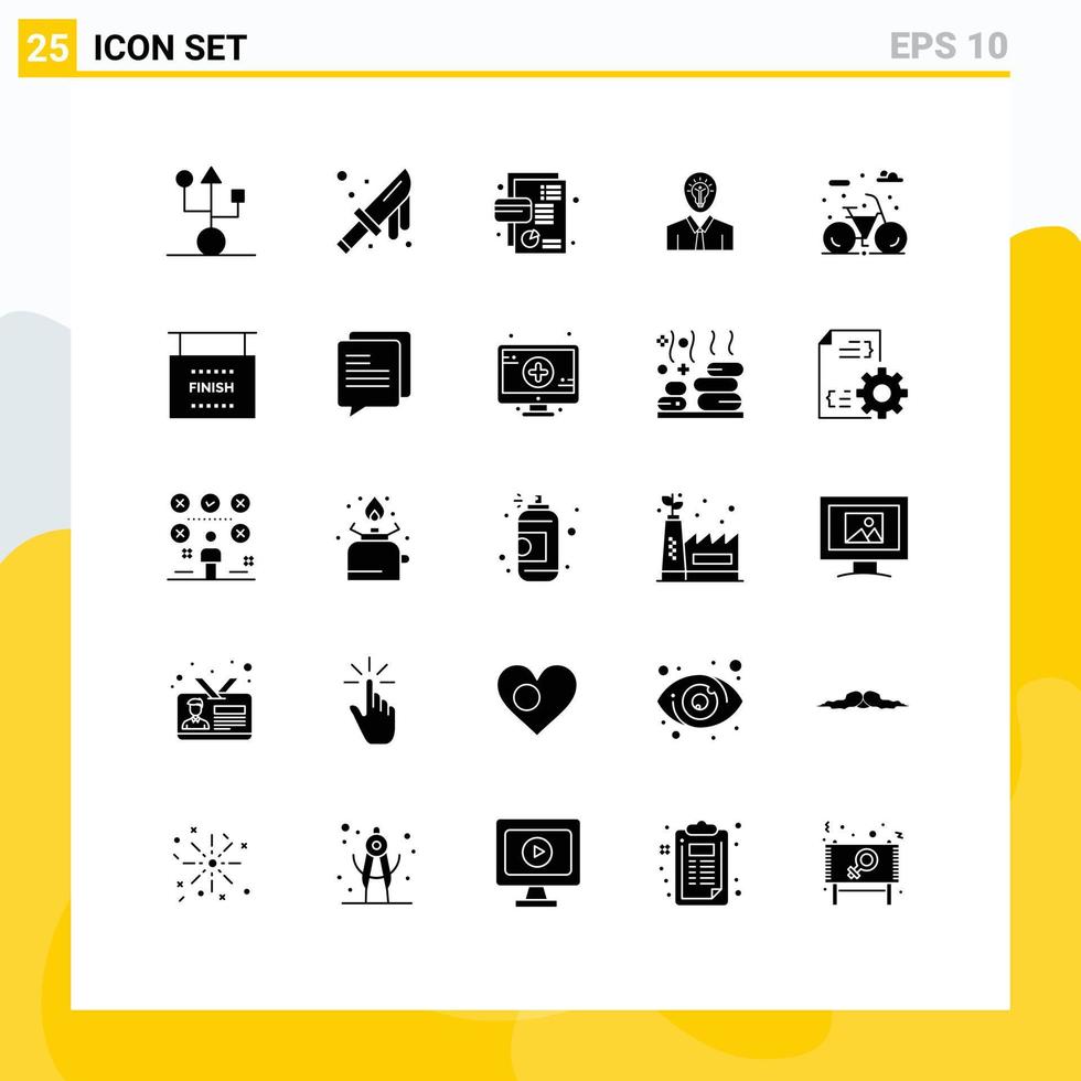 paquete de 25 signos y símbolos de glifos sólidos modernos para medios de impresión web, como elementos de diseño de vectores editables de débito de cuchillo de idea ligera
