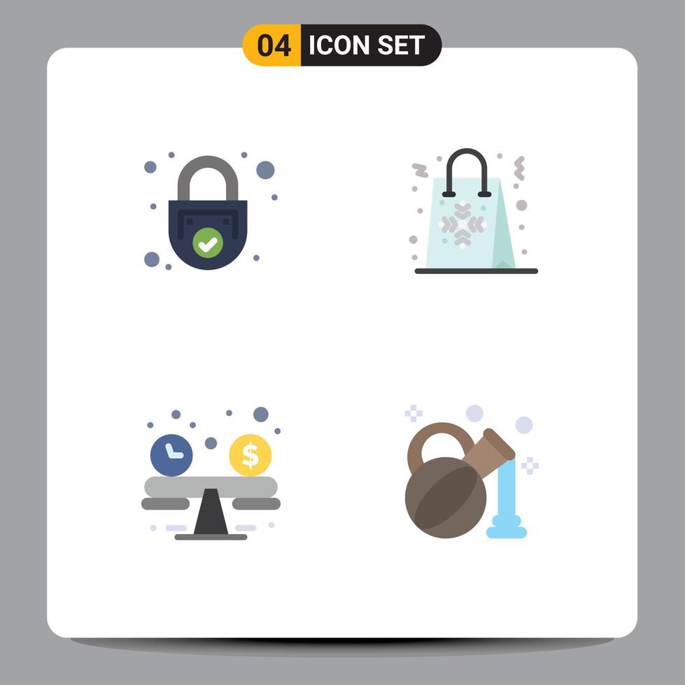 Group of 4 Flat Icons Signs and Symbols for lock snow secure christmas budget planning Editable Vector Design Elements