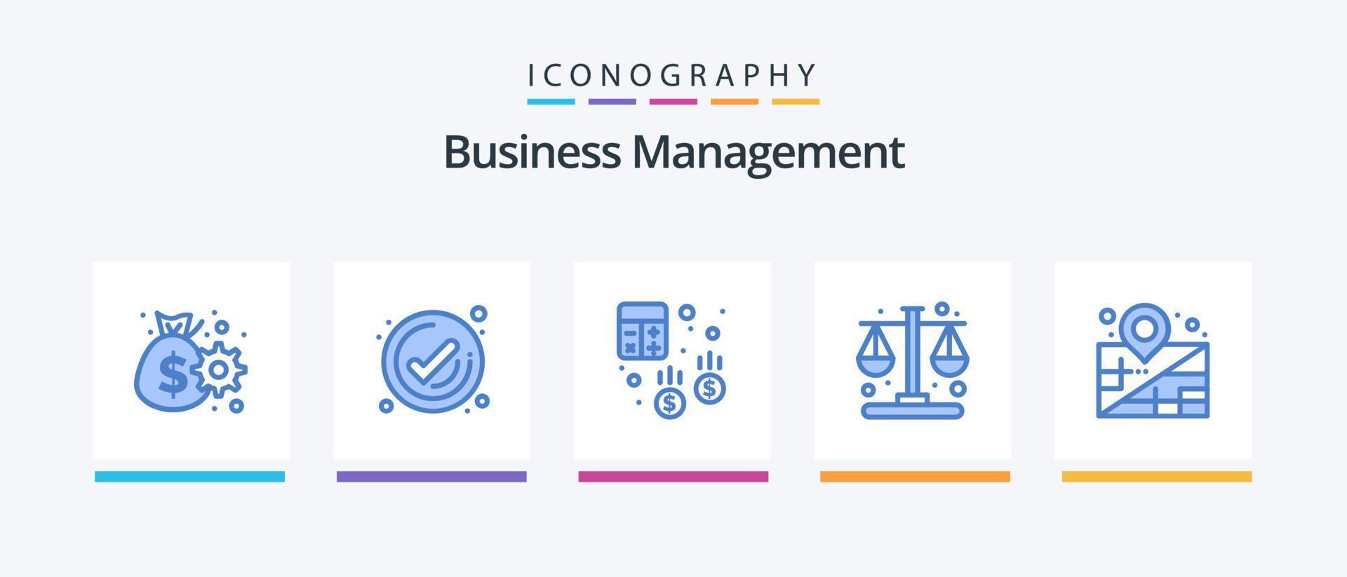paquete de iconos azul 5 de gestión empresarial que incluye la ubicación. hora. cuenta. administración. Finanzas. diseño de iconos creativos vector