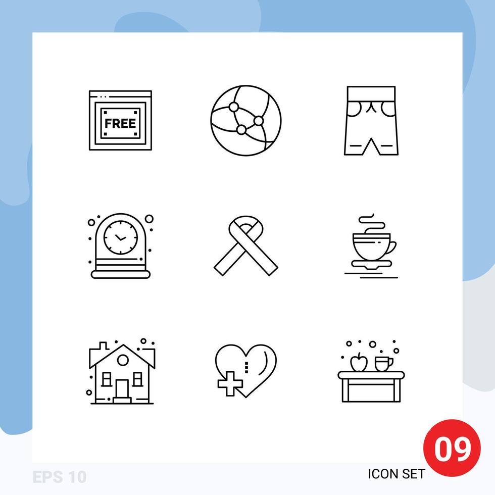 9 Universal Outline Signs Symbols of cancer ribbon clothing watch table Editable Vector Design Elements