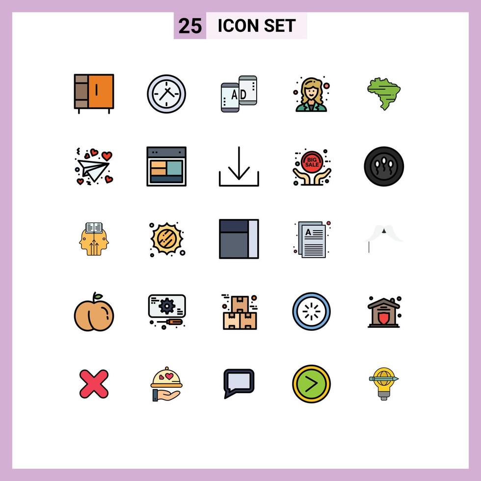 User Interface Pack of 25 Basic Filled line Flat Colors of country brazil mobile scientist mathematician Editable Vector Design Elements