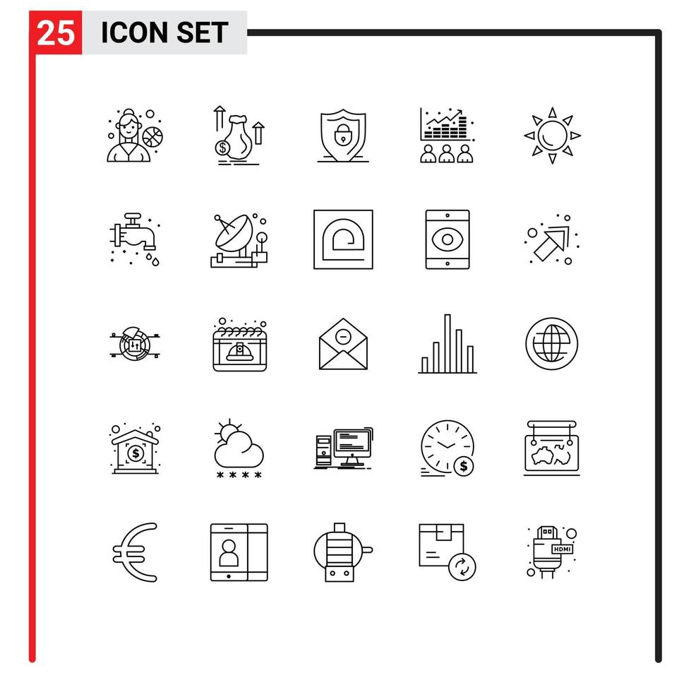 Pack of 25 creative Lines of sun market internet index broker Editable Vector Design Elements