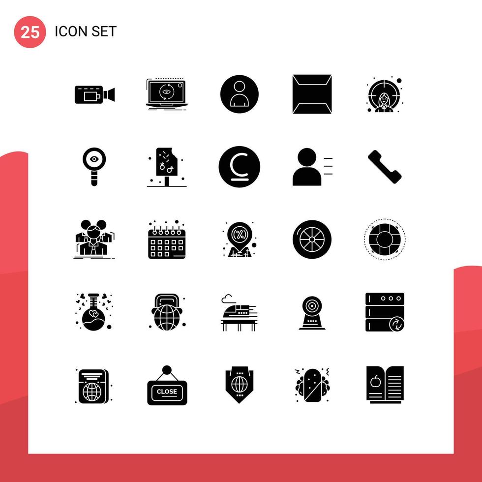 Set of 25 Modern UI Icons Symbols Signs for target employee human sealed documents Editable Vector Design Elements