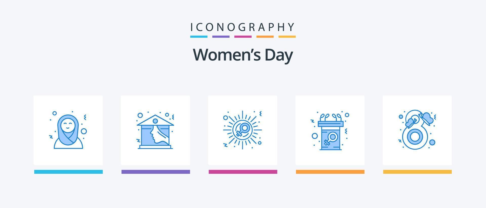 paquete de iconos azul 5 del día de la mujer que incluye discurso. femenino. comunicación. celebrar. diseño de iconos creativos vector