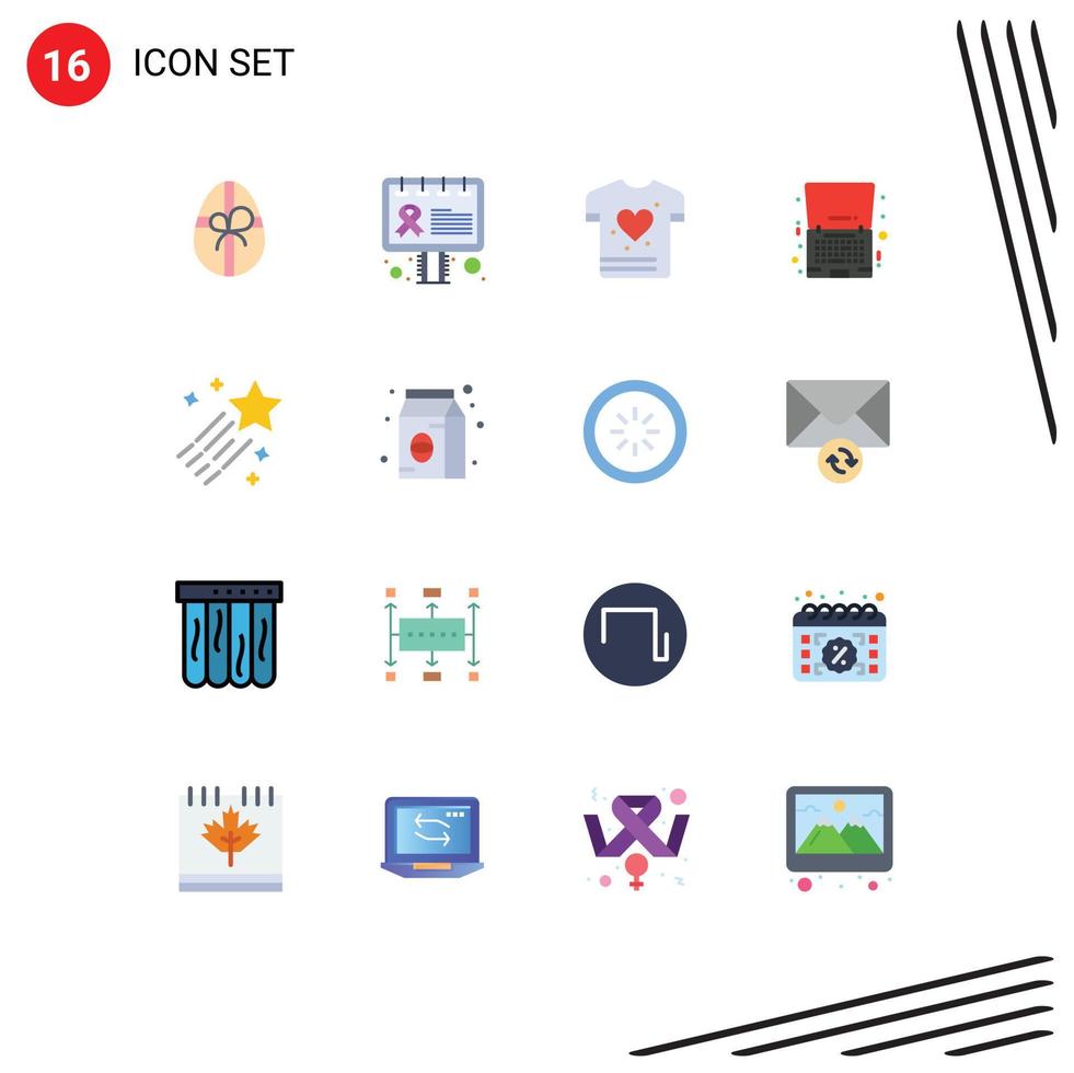 Modern Set of 16 Flat Colors Pictograph of space asteroid shrit offer laptop Editable Pack of Creative Vector Design Elements