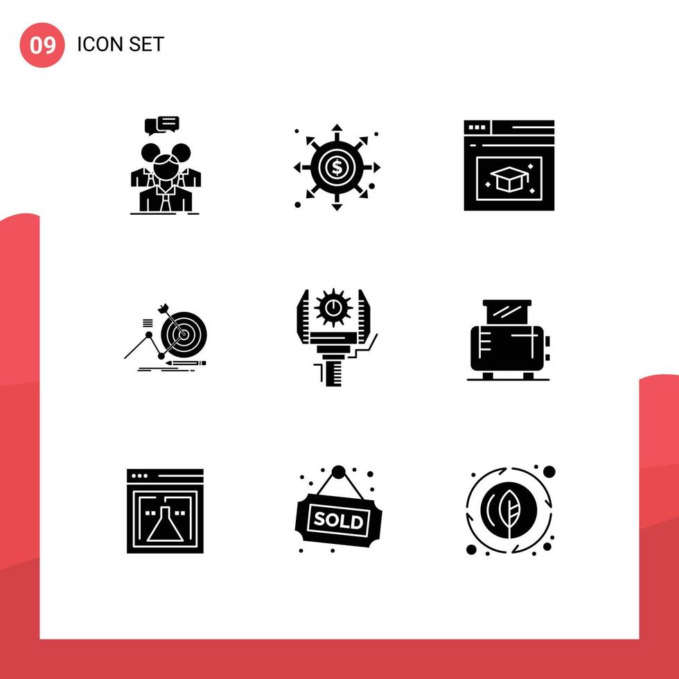 9 Universal Solid Glyphs Set for Web and Mobile Applications automation goal portal success cap Editable Vector Design Elements