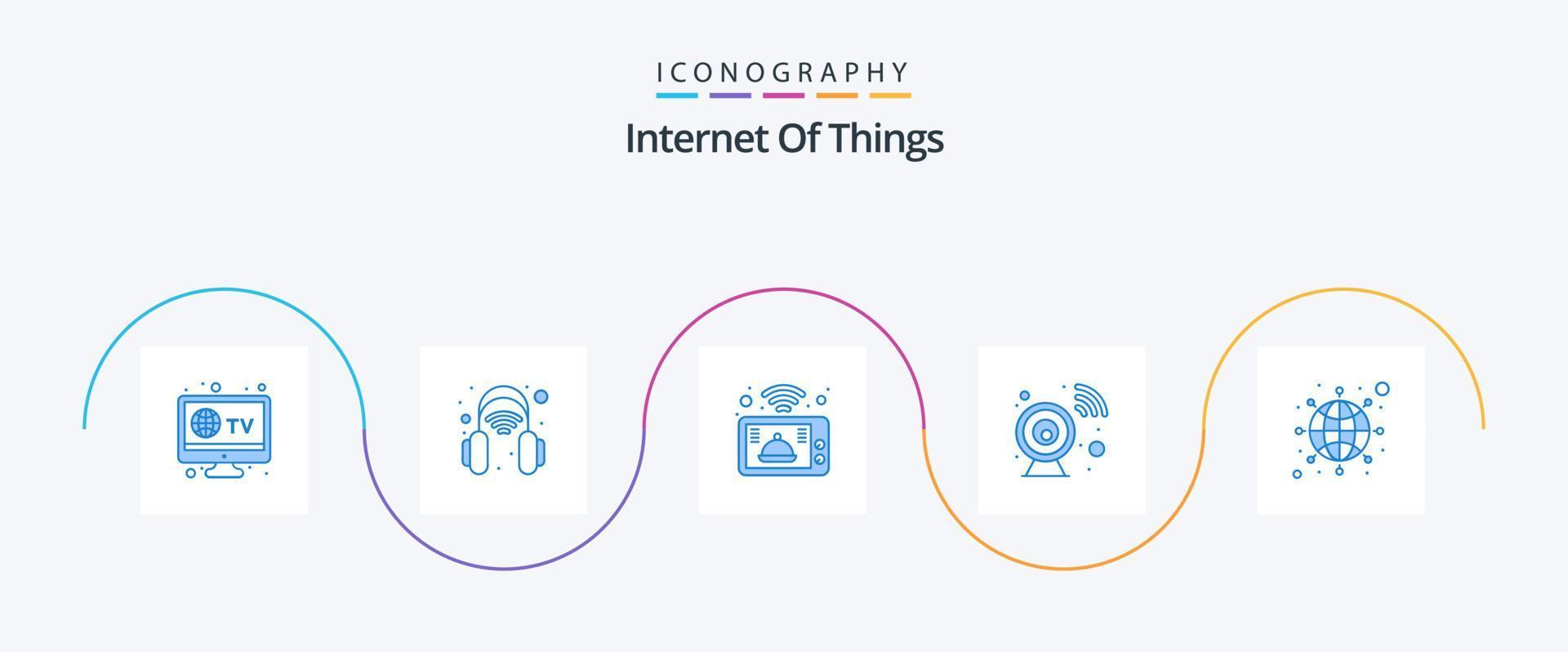 Internet Of Things Blue 5 Icon Pack Including network. internet. smart. global. security vector