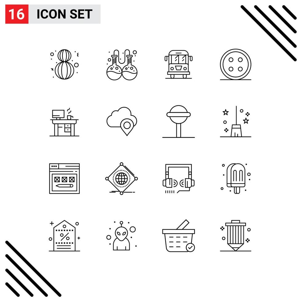 Pictogram Set of 16 Simple Outlines of laptop shirt button cargo shirt clothing Editable Vector Design Elements
