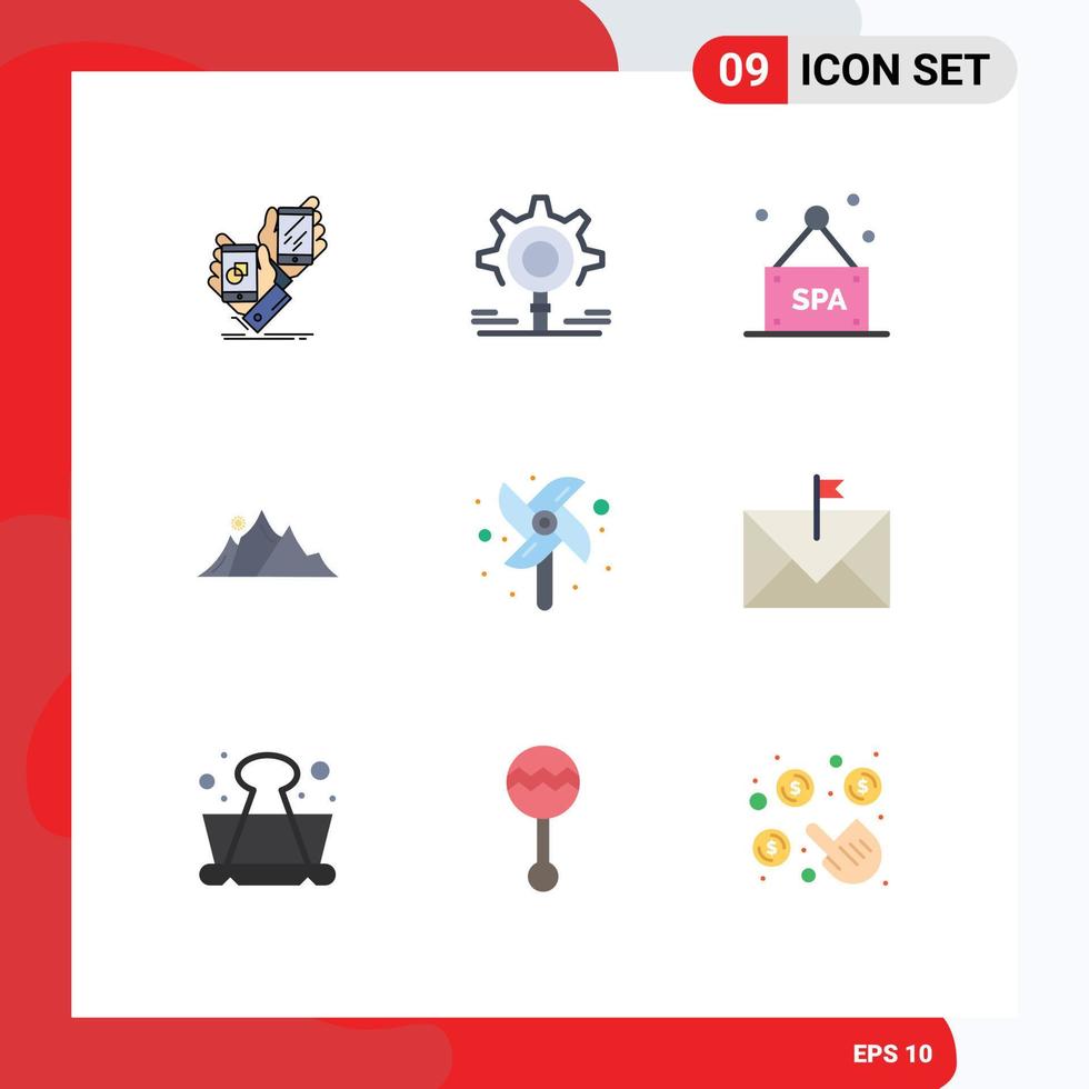 Pictogram Set of 9 Simple Flat Colors of toy mountain setting nature hill Editable Vector Design Elements