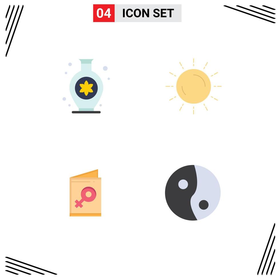 conjunto de 4 iconos modernos de la interfaz de usuario signos de símbolos para el florero femenino sol amanecer invitan a elementos de diseño vectorial editables vector