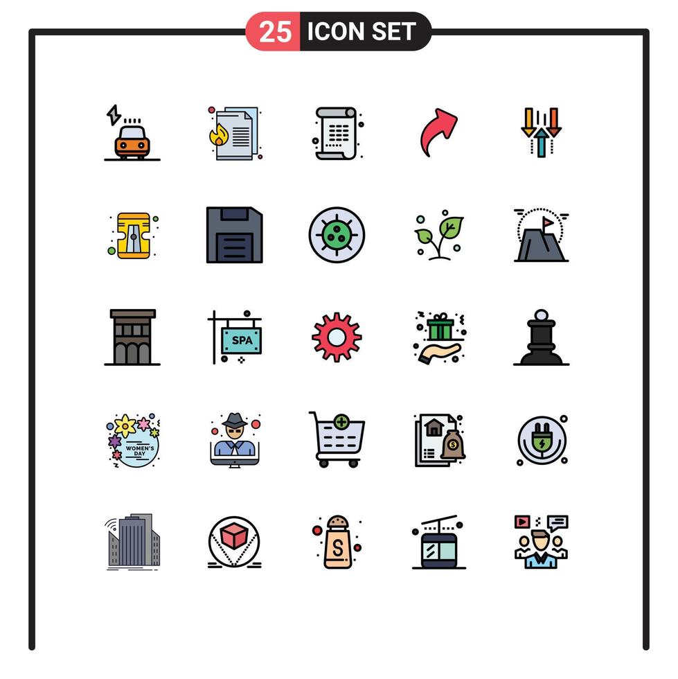 Set of 25 Commercial Filled line Flat Colors pack for down right poem direction arrow Editable Vector Design Elements